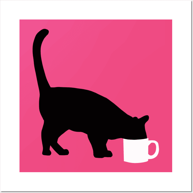 Cat and Coffee Mug, Funny Cat, Cat Lovers Wall Art by sockdogs